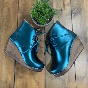 Maguba Anthropologie Metallic Wedge Ankle Booties